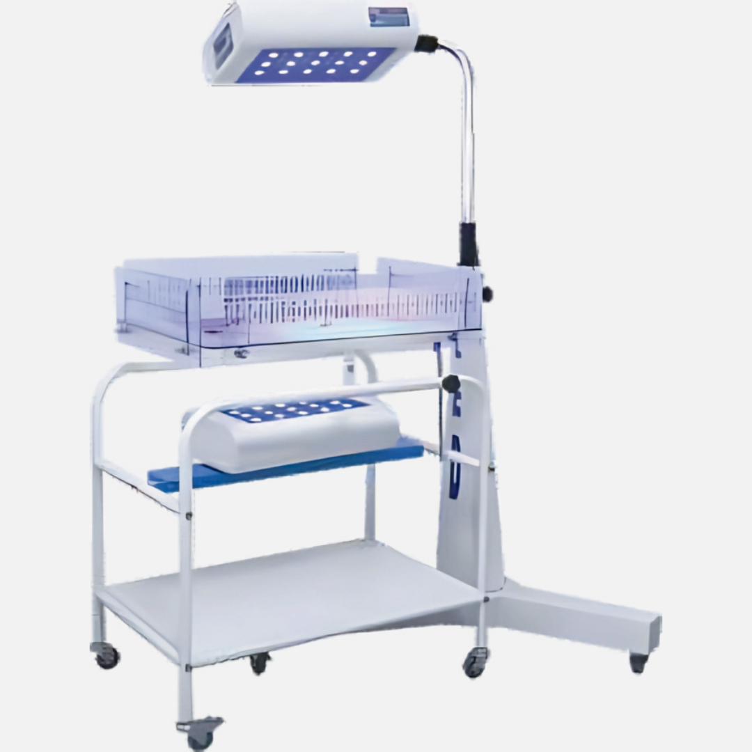 Double surface neonatal phototherapy unit with baby cradle and fluorescent light system